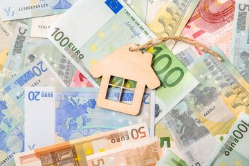 The symbol of the house lies on the background of the Euro 