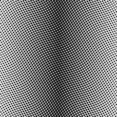 Black halftone bilinear vertical gradient line of dots in wavy arrangement on white background. Retro abstract vector design element.