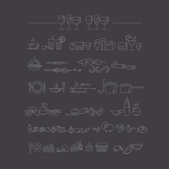 line style icon set. food and dish picto for cafe and reataurant menu. vector illustration