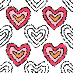 Seamless pattern with decorative hearts for coloring book. Romantic ornament.