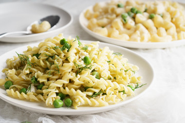 homemade pasta with green peas