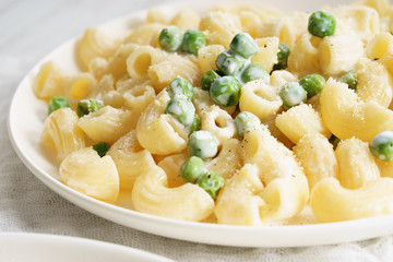 homemade pasta with green peas