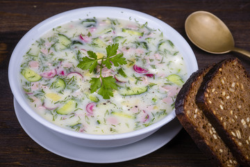 Cold vegetable soup on yogurt, sour-milk base - okroshka