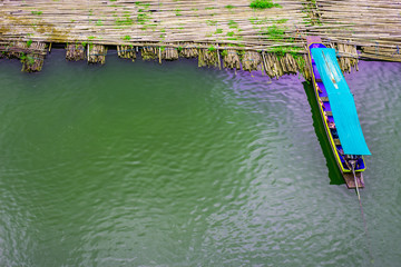 Fototapeta na wymiar The bamboo bridge, Wooden Mon Bridge, Sangkhla Buri,Kanchanaburi