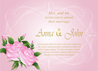 Fototapeta na wymiar Invitation card, wedding card with rose floral pink background