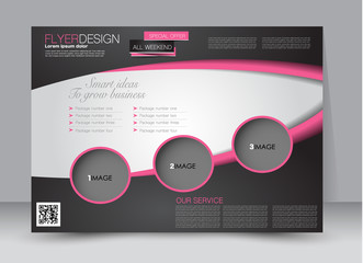 Flyer, brochure, billboard template design landscape orientation for education, presentation, website. Black and pink color. Editable vector illustration.