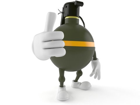 Hand grenade character with thumbs up