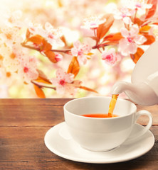Cup of tea on wooden table