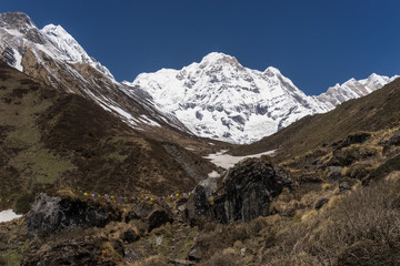 Annapurna mountain massif from MBC, Annapurna base camp trek, Nepal