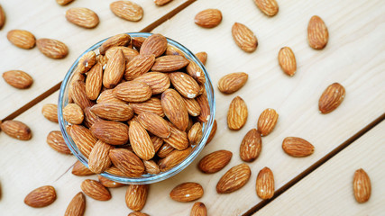 Almond on a wooden table.