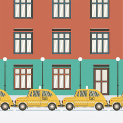 Flat Design Yellow Taxi Vector Illustration