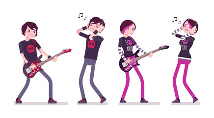 Emo boy and girl playing guitar
