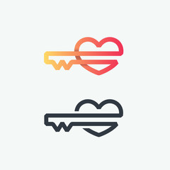 Thick line icon, vector symbol of heart key, line graphical gradient and black love and romantical secret emblem.