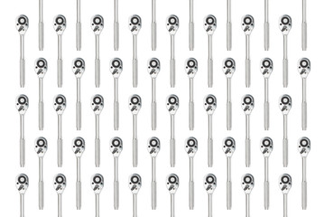 Group of ratchet spanner wrench texture on white background with clipping path.