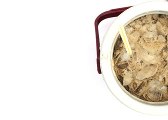 Ice coffee bottle on white backgrounds above with copy space