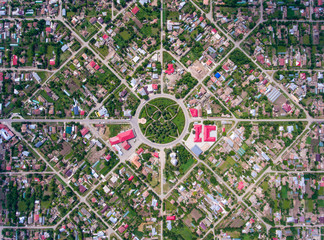 Perisoru symmetrical village in Calarasi County, Romania aerial view