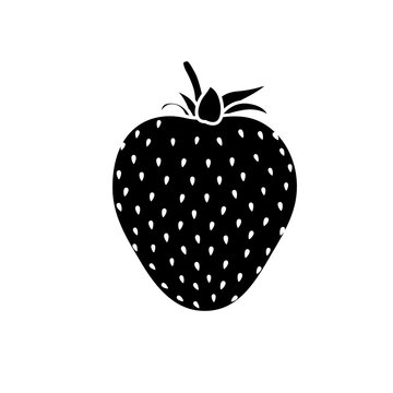 recommend clip art: Beautiful black strawberry silhouette with white stroke. Vector. White background