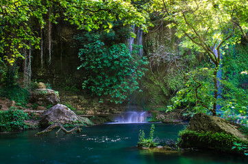 Beautiful waterfall in deep forest at Antalya, Turkey, Middle East