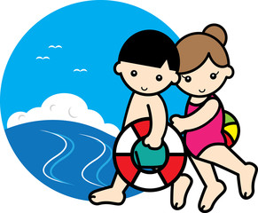 海水浴をする子供たち