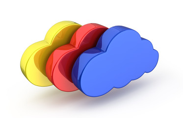Cloud sign illustration Colorful clouds in blue on white background 3d