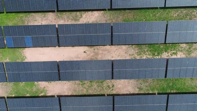 Aerial view large industrial Solar power Energy Farm producing concentrated solar energy. Solar power Energy Farm at Thailand.