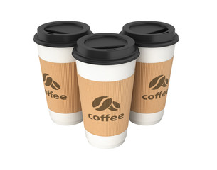 Coffee cups without shadow on white background 3d