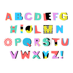 Artistic Alphabet in trendy Memphis geometric style. Creative font. Vector English Alphabet Set. - 158714016