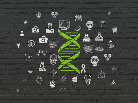 Healthcare concept: DNA on wall background