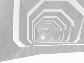 Empty white tunnel perspective, 3d interior