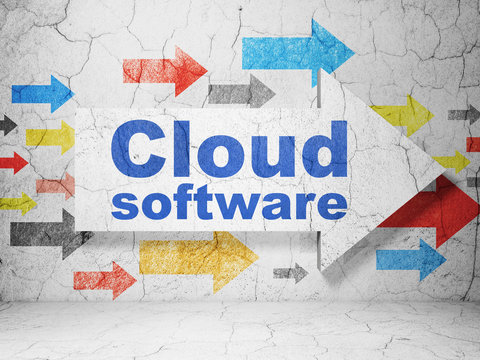 Cloud computing concept: arrow with Cloud Software on grunge wall background