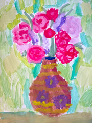Children drawing of bunch of flowers