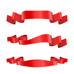 Red ribbon banners. Shiny silk scrolls