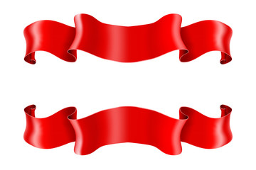 Red ribbon banners. Shiny silk title scrolls