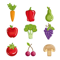 Colorful fruits and vegetables over white background vector illustration