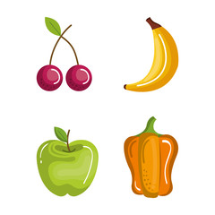 Colorful fruits and vegetables over white background vector illustration
