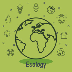 Hand drawn globe and eco friendly related objects over green background vector illustration