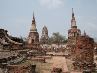 Fototapeta premium Ayutthaya temple ruins, Wat Maha That Ayutthaya as a world heritage site, Thailand.