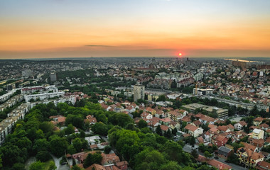 View on the city at sunset