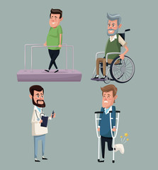 color background set doctor specialist with people in rehabilitation vector illustration