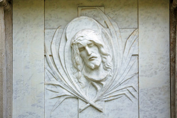 Bas-relief of christ at the Kerepesi cemetery in Budapest.