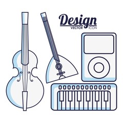 musical instruments and music player device icon over white background vector illustration