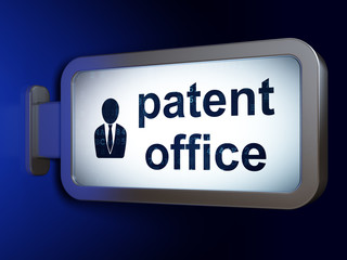 Law concept: Patent Office and Business Man on billboard background