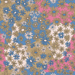 vector seamless floral pattern, chamomile flower, daisy, ditsy in bloom.