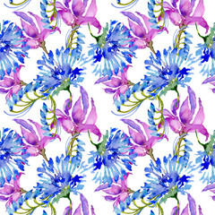 Wildflower flower pattern in a watercolor style isolated.