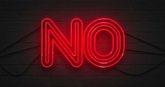 flickering blinking red neon sign on brick wall background, no negation symbol concept