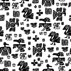 Seamless maya pattern. Black and white ethnic elements.