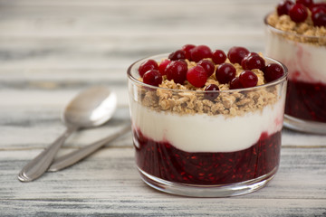 Muesli with jam and yogurt
