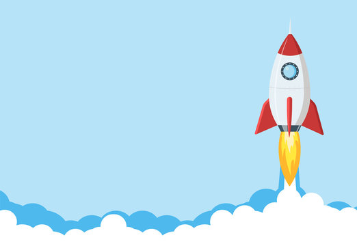 Rocket launch illustration. Business or project startup banner concept. Flat style illustration.