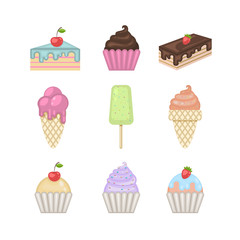 Sweets set.Vector ice cream,cupcake,cake,pie