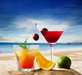 Cocktails on tropical sandy beach